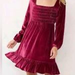 LC Lauren Conrad  Red Velvet Long Sleeve Smocked Mini Dress Size Medium Photo 1