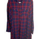 Divided H&M  Womens Size 8 Plaid Shirt Dress Red Navy Long Sleeve Button Down Photo 0