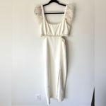 Likely  Taliah Feather-Embellished Cut-Out Midi-Dress Formal Bridal White Ivory Photo 3