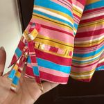 Anne Carson | Red Yellow and Blue striped Silk Button down Shirt | Large Photo 3