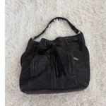Ella Moss Ella‎ Moss Black Leather Bucket Bag Hobo Purse Tassel Drawstring Shoulder Bag Photo 1