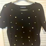 ZARA Knit Black Faux Pearl Embellished Short Sleeve Crewneck Sweater Top Size L Photo 0