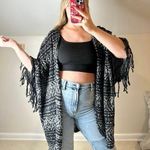 Free People : Boho Fringe Shawl Cardigan Black and Gray Photo 0