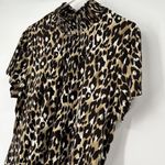 High Neck Short Sleeve Animal Cheetah Print Blouse Top XL Demure Stretchy Classy Photo 2