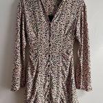 ZARA Floral Mini Shirt Dress Long Sleeves Pink Green Black Yellow, Size XS Photo 0