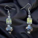 Aurora Borealis Crystal cube and faced glass bead dangle hook earrings Silver Photo 0
