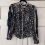 Ulla Johnson Nara Blouse Indigo Patchwork Printed Size 0 XS Statement Sleeves Photo 5