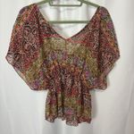 Wet Seal VTG 90s Y2K Does 70s Paisley Sheer L Kaftan Top V Neck Hippie Sz S Photo 5