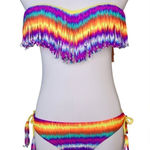 Eve's Temptation Psychedelic Fringed Push Up Bikini Swimsuit SMALL NEW Hyperpop Yellow Photo 0