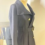 Guess Vintage  Black Double Breasted Wool Trench Coat with Gold Accents Photo 11