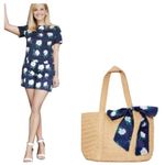 Draper James  Straw Bag woven tote with Floral Scarf natural navy NWT Photo 1