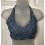 Blue & White Knit Halter Crop Top Button Back Neck Tie M festival boho hippie Size M Photo 1