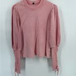 Free People WOMEN'S PINK LONG LACE-UP SLEEVE TASHA THERMAL COTTON TOP Sz small Photo 3