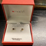 Macy's Sapphire & Diamond Studs NWT Photo 3