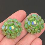 Vintage VOGUE Aurora Borealis Green Dome Cluster Beads Clip On Earrings Photo 8