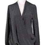 Rag and Bone Womens Silk Wrap Blouse Black White Pinstripe Twist Front Shirt Top M Photo 0