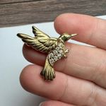 Trifari Rhinestone Hummingbird Bird Gold Tone Small Brooch Pin Signed Photo 6