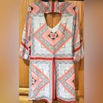 Bisou Bisou  Gray White Orange Scarf Print Lightweight Lined‎ Sheath Dress Size 2 Photo 3