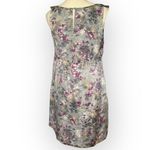 Loft Gray Satin Mini Floral Ruffle V-Neck Neckline Babydoll Dress Photo 1