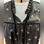 J.Crew  Velvet Tie Neck Top All Over Bow Print Black Ivory Blouse Long Sleeve Photo 3