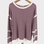 Brigitte Brianna Sexy Modest Mauve Cream Striped Ruffle Sleeve Sweatshirt Large Purple Photo 0