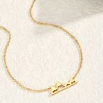 Boutique NEW Yellow Gold Plated Snowy Mountain Bar Pendant Necklace,‎ 16-18” Photo 6