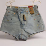 Levi's 501 High Rise Denim Shorts Light Wash Embroidered Cut Off Size 28 Photo 0