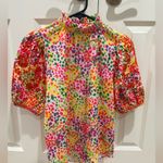 Colorful Ruffle Neck Blouse with Embroidered Puff Sleeves Boutique Printed Pink Size XS Photo 4