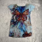 Unity Shirt Womens Small Petite Blue Butterfly‎ Sublimation Blouse Ruched Y2K Size undefined Photo 2