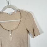 Vince  Linen Blend Beige Henley Short Sleeve Scoop Neck Capsole Womens Small Photo 1