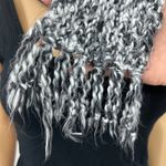 Handmade  skinny knit scarf black white fringe ends Photo 3