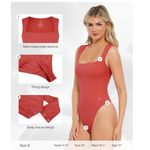 NWT Popilush Red Square Neck Thong Bodysuit Tummy Control Sleeveless Top Small Photo 2