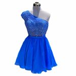 La Femme One Shoulder Embroidered Mini Dress Photo 5