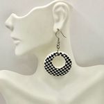 Black and white check circle drop earrings Photo 1
