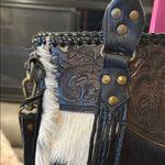 None Black and White Fringe Leather Tote Photo 2