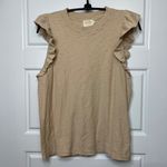 Nation Ltd Paulette Tank Women's Size Medium Pima Cotton Tan Crew Neck Ruffle Photo 3