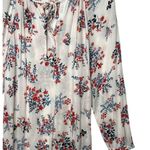 Lucky Brand  Top Womens XL Floral Long Sleeve Popover Tie Neck Boho Peasant White Photo 2