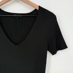 21 Main Black Ribbed Knit Top Medium Short Sleeve V Photo 5