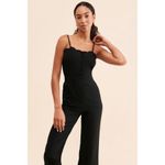 Maeve Anthropologie Femme Scalloped Stretch Jumpsuit Black Size 8 Photo 5