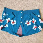 Cute Blue Knit Cardigan with Daisy Smile Flowers Kawaii Y2K Style Cozy Top Photo 2