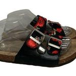 Womens MUK LUKS Black Red Floral Embroidered Double Buckle Strap Sandals Size 7 Photo 0