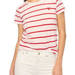 J.Crew  Shirt‎ Women Small White Red Striped Embroidered Heart Collector Tee Photo 0