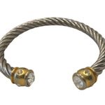 Retro Silver Rope Style Cuff Bracelet with Gold Bar on each end with rhinestones Photo 4