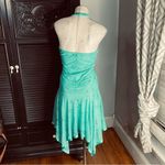 VTG Y2K Dress Fairy Drop Waist Turquoise Sparkly Asymmetrical Flare Halter M Blue Size M Photo 3