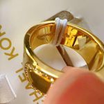 Michael Kors  hollow logo gold tone chunky ring size 7 diamonds crystal paved NIB Photo 6