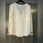 XTaren Xfaren Elegant Cream Blouse with Sequined Cuffs Long Sleeve Zip-Front Top Photo 4