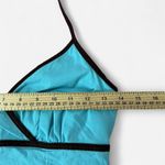 Xhilaration Y2K Aqua Blue‎ Halter Dress Brown Trim Floral Design Summer Mini Dress Photo 4