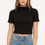 Reformation  Ribbed Fitted Cropped Tee Black Large‎ Photo 0