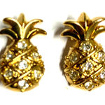 Vintage Gold Pineapple Stud Earrings with Rhinestones Photo 0