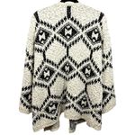 POL Aztec Print Open Front Popcorn Knit Cardigan Sweater Black Cream Medium Photo 5